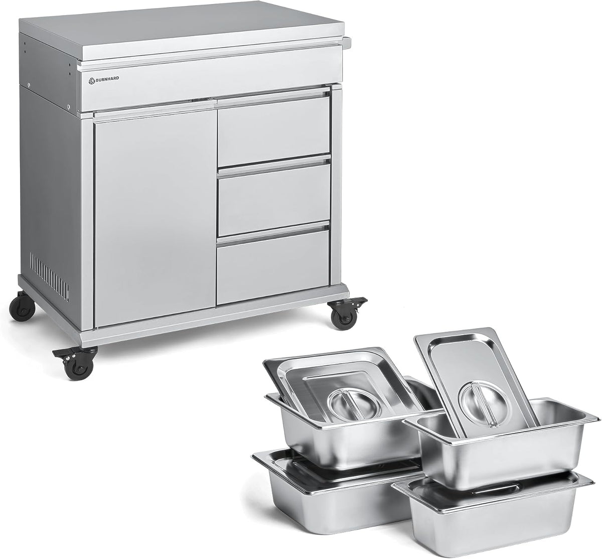 BURNHARD, Wagen, Grau/Weiss, ® Grill Beistell mit Edelstahl-Arbeitsfläche inkl
