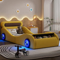 MYBOO, Matratze, Gelb, Autobett Kinderbett Jugendbett 90x200, Polsterbett Einzelbett mit leuchtenden Rädern&Stauraum