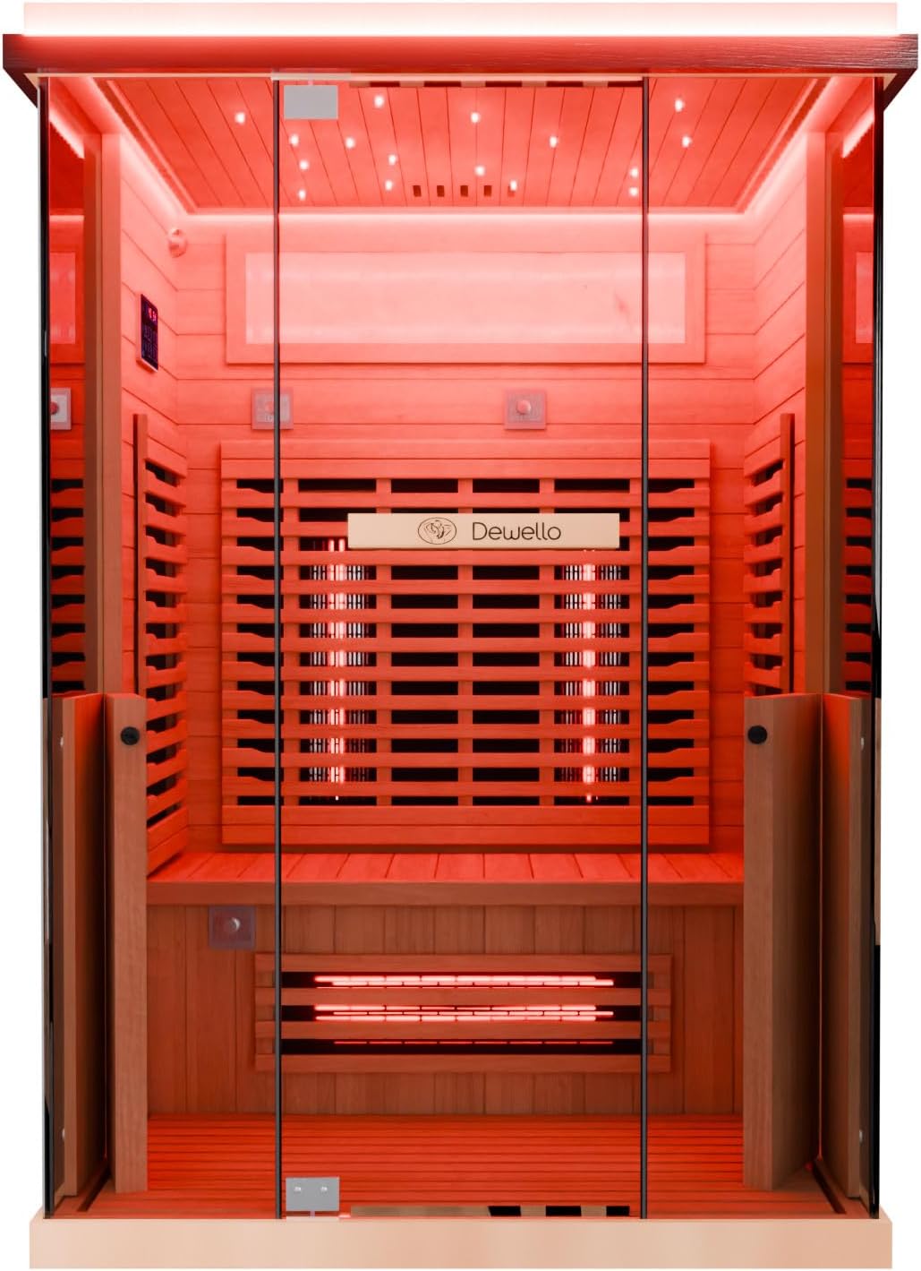 Dewello, Saunen, Rot, ® Infra kabine Infra sauna KENORA 130x105 für 1-2 Personen, Vollspektrumstrahler, Bodenstrahler