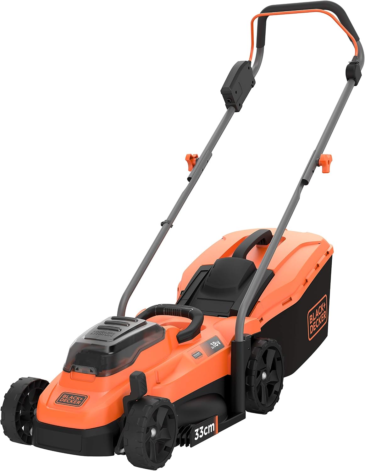 BLACK+DECKER, Rasenmäher, 2.5Ah, 33 cm, 18 V, Schwarz, Akku Elektro mit 2 Akkus + Ladegerät (betrieben mit 2X Akkus
