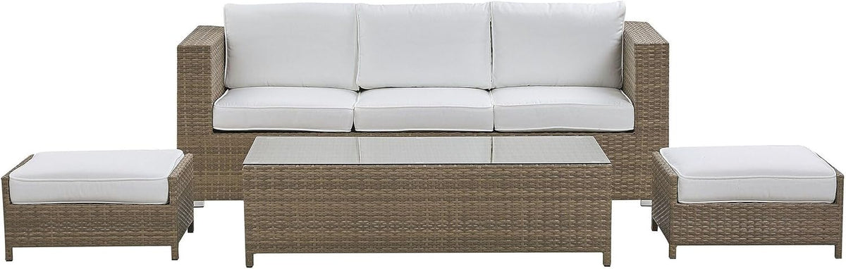 Sofa, Beliani, Braun/Weiss, Outdoor Lounge Set in Braun Kaffeetisch 2 Ottomane Auflagen