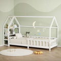 ML DESIGN modern living, Bett, 90x200 cm, Weiss, ML- Kinder Haus mit Rausfallschutz, Regal, Dach & Lattenrost, gestell aus Kiefernholz