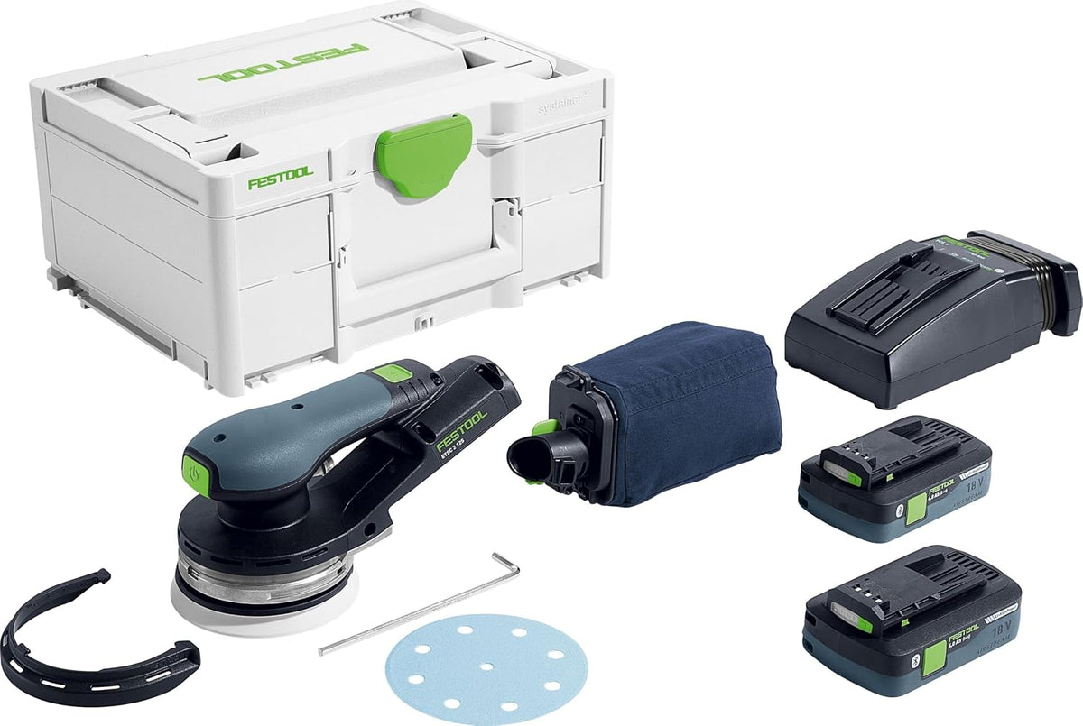 Festool, Exzenterschleifer, 125 mm, 3 M, Grau/Weiss, Akku- ETSC 2 125 4, 0 I-Plus incl. StickFix Schleifteller D: W-HT (weich-HT)