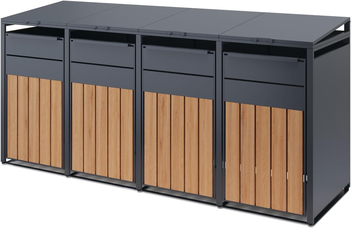 OMERAI, Mülltonnenbox, 240 L, 4 M, Anthrazit, 4er für ülltonne bis mit Holzoptik