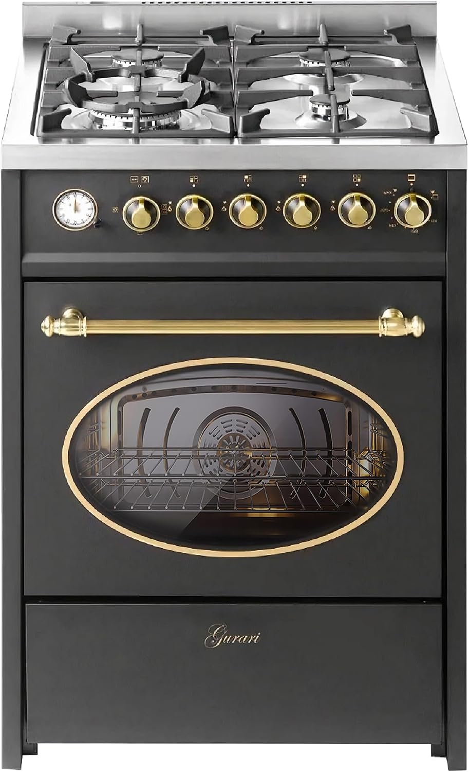 Gurari, Backofen, 60 cm, Grau, Gas Standherd GCH G 614 BR Gasherd mit Gas