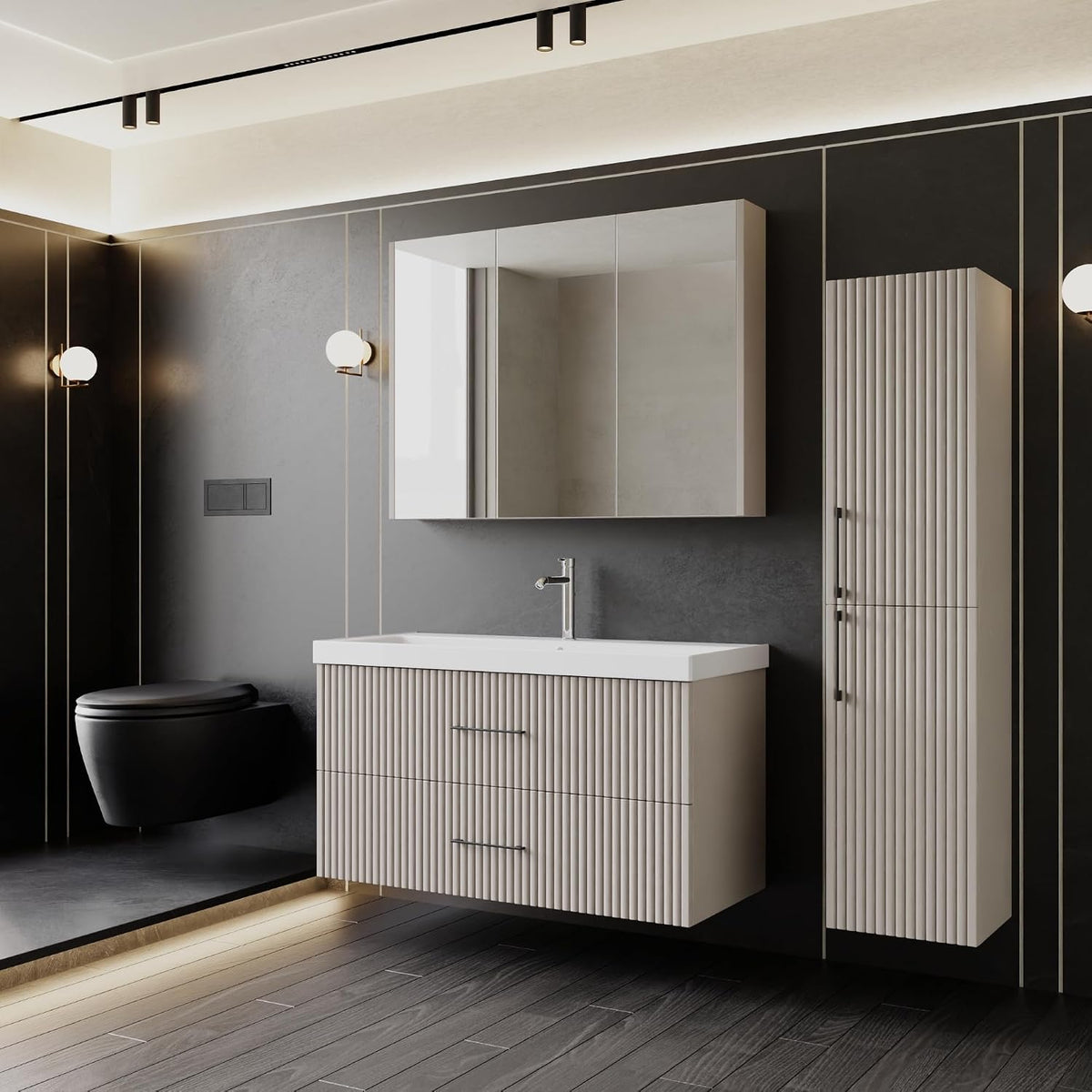 KAREN banyo, Komplettprogramme, Grau/Schwarz, Badmöbel Set Liana 100