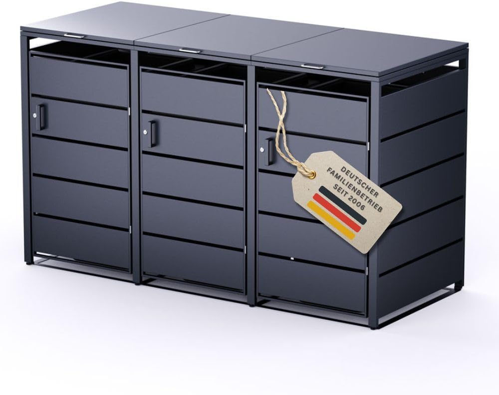RS Trade, Mülltonnenbox, 120 L, 240 L, Anthrazit, 3er für & Mülltonnen, abschliessbares wetterfestes Mülltonnenhaus