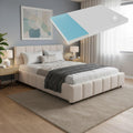 Juskys, Matratze, 140 x 200 cm, 500 kg, Creme, Polsterbett Florenz mit, Bouclé, modernes Bett mit Kopf- & Fussteil