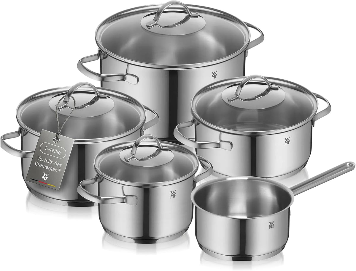 WMF, Topfsets, Grau, Provence Plus Topfset 5-teilig für Induktion und alle, Töpfe aus Cromargan Edelstahl mit Glasdeckel