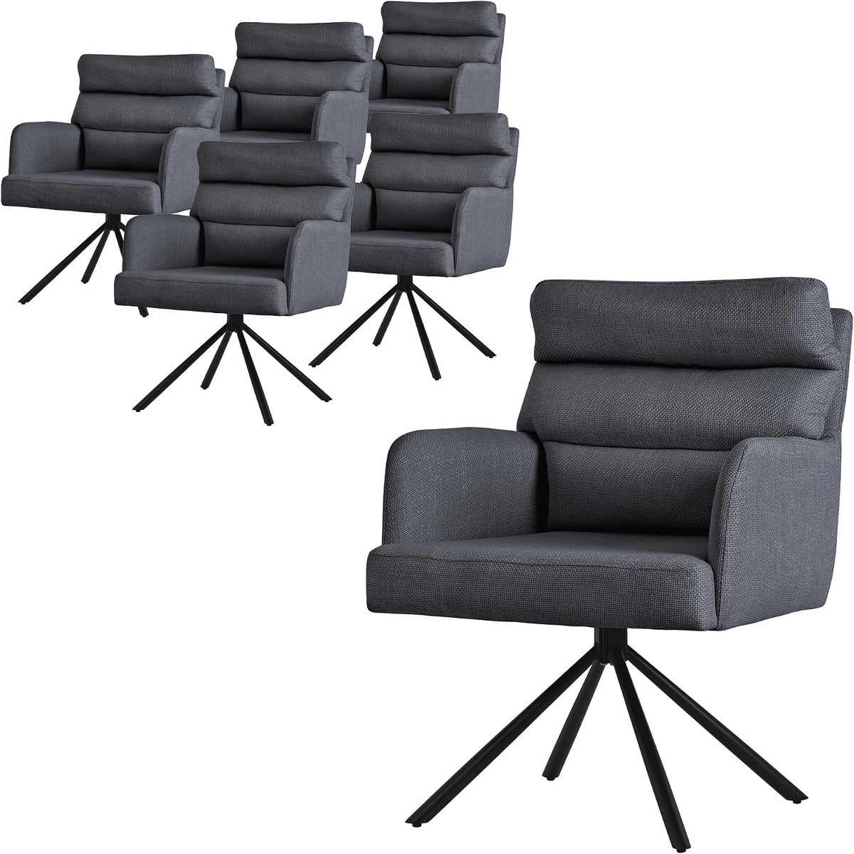 ML DESIGN modern living, Esszimmerstühle, Anthrazit, ML- drehbar 6er Set, Wohnzimmerstühle mit Arm- & Rückenlehne
