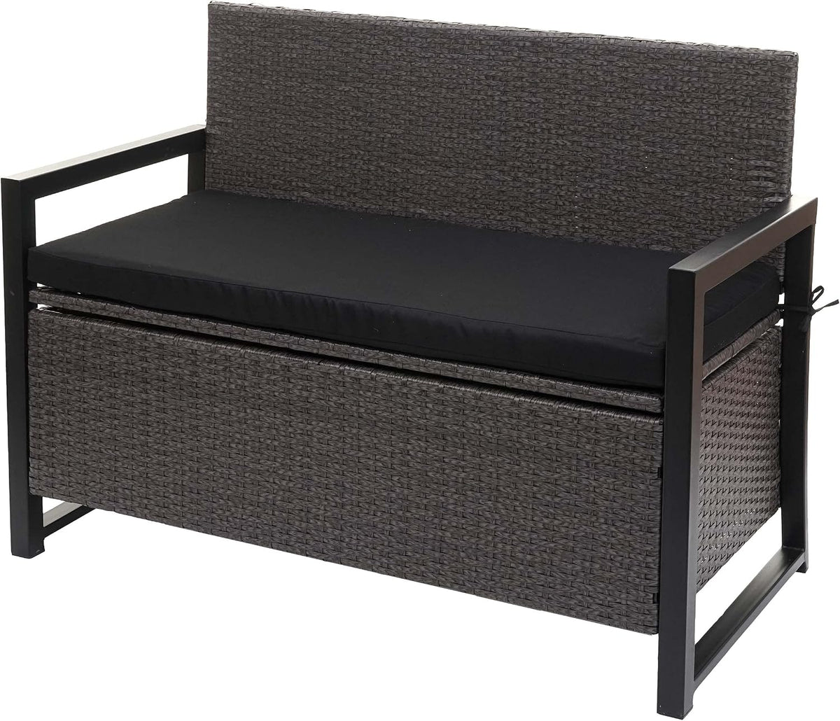 Mendler, Sitzbank, Grau/Schwarz, Poly-Rattan 2er HWC-F39AM - grau, Kissen schwarz