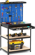 COSTWAY, Werkbänke, 81x41x156 cm, 81 x 41 cm, 225 kg, Blau, Werkbank, Tragkraft Arbeitstisch mit Lochwand & Schubladen & regalen