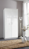 möbelando, Kleiderschrank, 91x199x58 cm, Weiss, Drehtürenschrank >Clack< in Hochglanz Lack - (BxHxT)