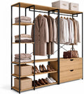IDMarket, Kleiderschrank, 170 cm, Braun/Weiss, Modularer begehbarer mit doppelter Garderobe, Regalen und 2 Schubladen B. DETROIT Industriedesign