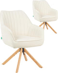 DUBI Möbel, Esszimmerstühle, 150 kg, Creme/Eiche/Natur, 2er Set 360° drehbar mit Rückstellfunktion, Taschenfederkern