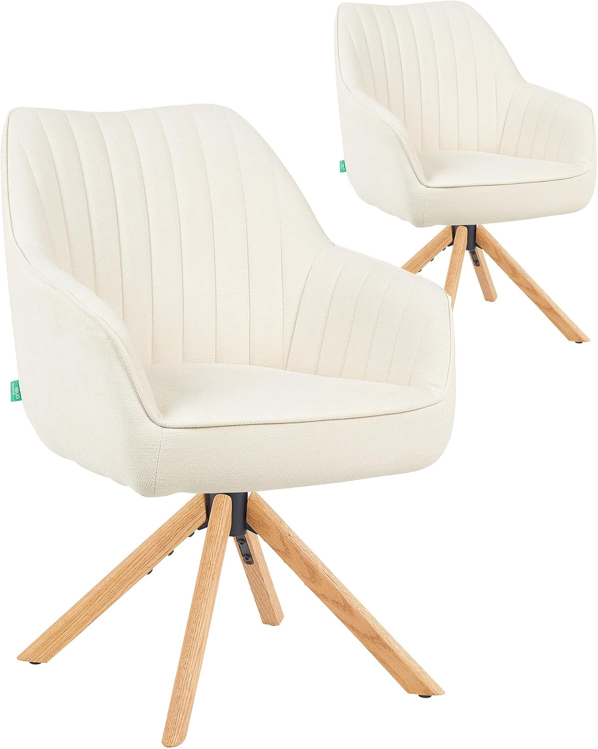 DUBI Möbel, Esszimmerstühle, 150 kg, Creme/Eiche/Natur, 2er Set 360° drehbar mit Rückstellfunktion, Taschenfederkern