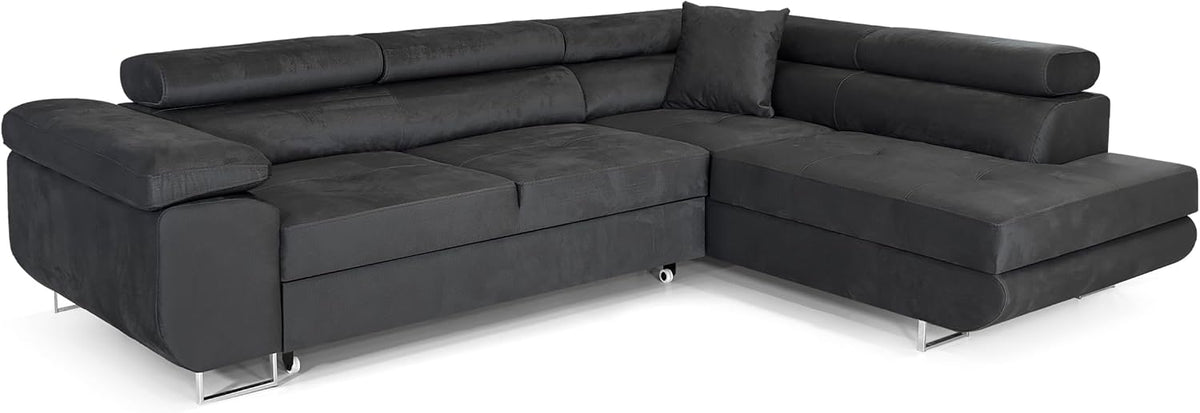 Sofa, COMFORTINO FURNITURE, Dunkelgrau, Eck mit Schlaffunktion PASTI L-Form, Couch mit Bettkasten, 3-Sitzer Eckcouch