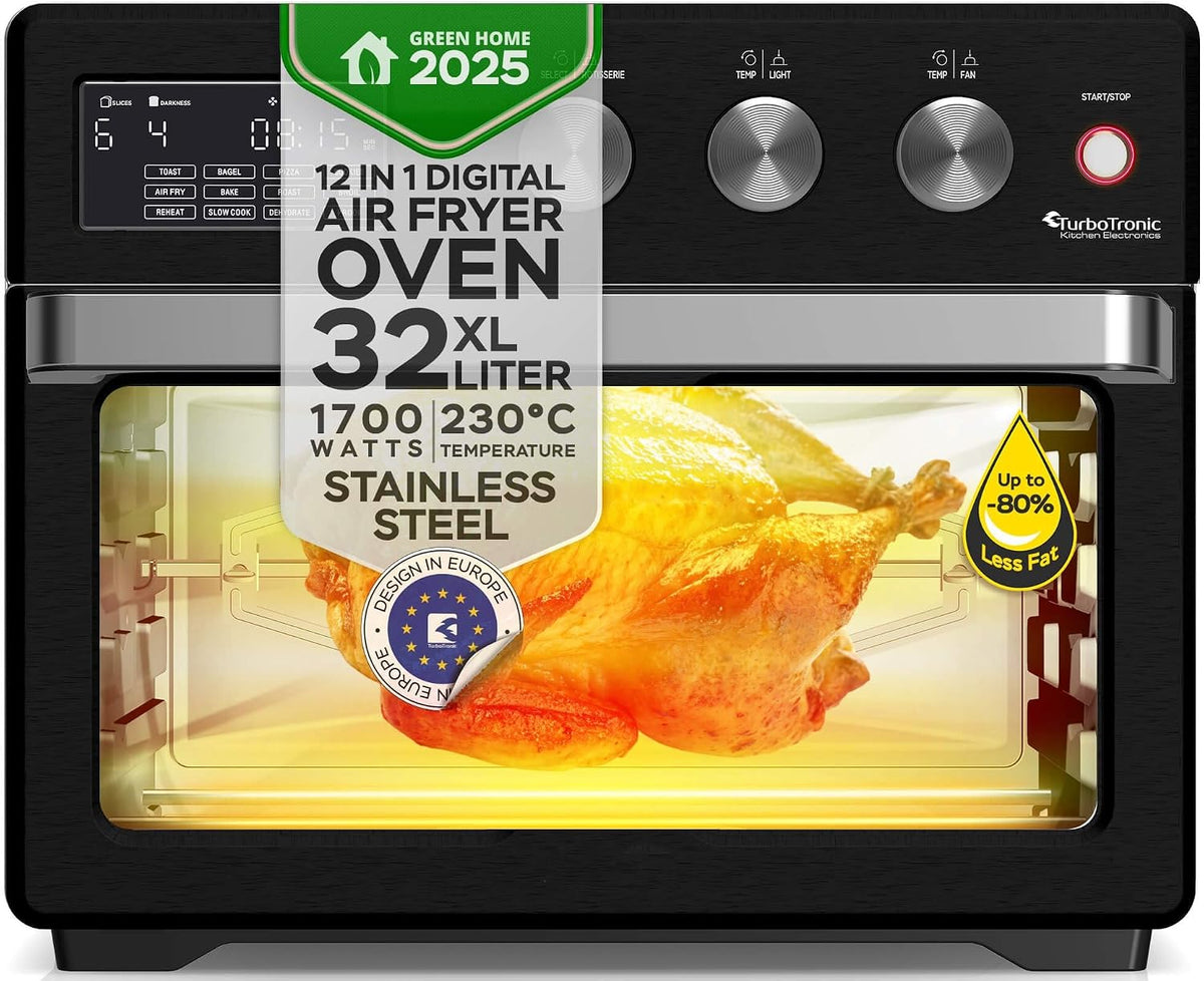 TurboTronic By Z-LINE, Backofen, 32 Liter, Schwarz/Grau, digitaler Heissluftofen - XXL mit Drehspiess für Hähnchen 5