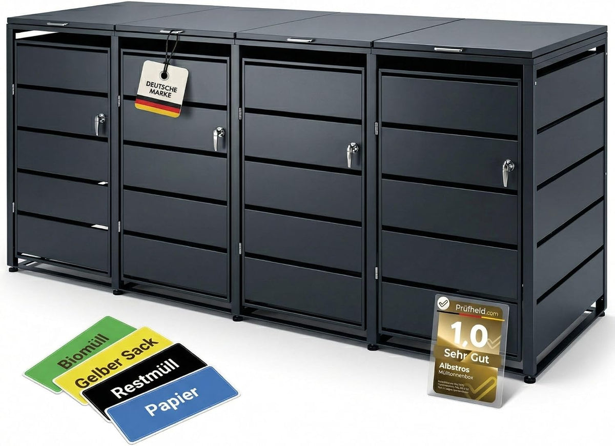 ALBATROS, Mülltonnenbox, 240 L, Grau/Blau, Metall RAL7016, 120-, abschliessbar