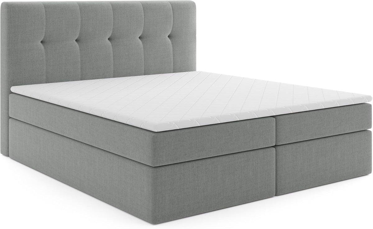 MRGROUP, Boxspringbett, 140 x 200 cm, Hellgrau, mit Bettkasten PATRYCJA geflechtes Stoff Polsterbett mit