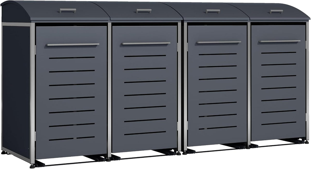 DEGAMO, Mülltonnenbox, 240 Liter, Anthrazit, 4-er Mülltonnenhaus Kiel für 4X Tonnen 120 oder, Stahl verzinkt und Edelstahl