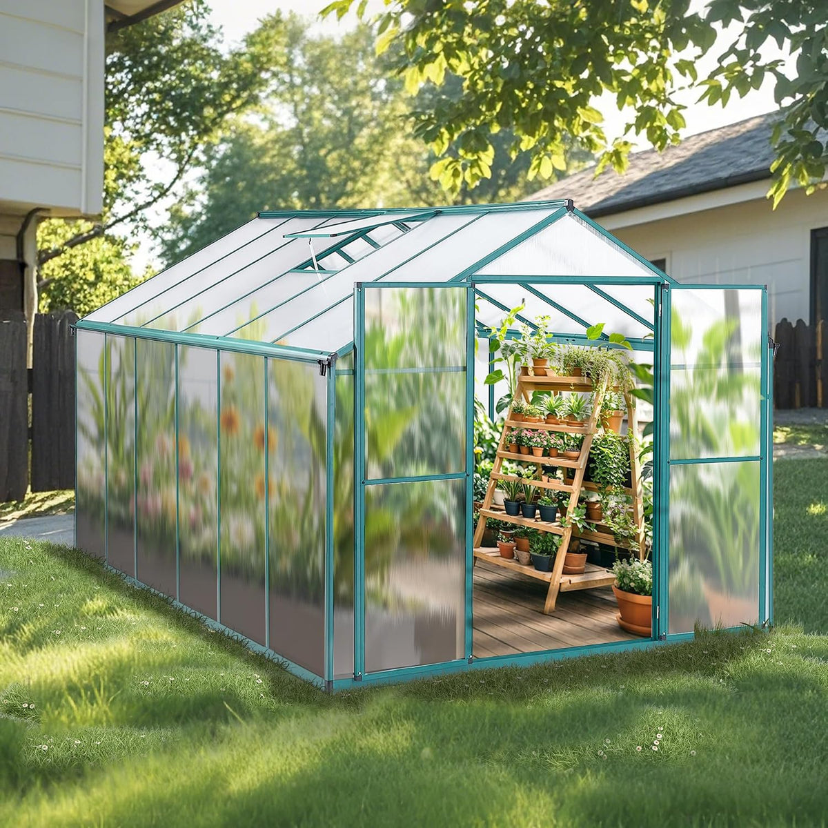 Gegaden, Gewächshaus, Grün/Grau, Aluminium für den Garten