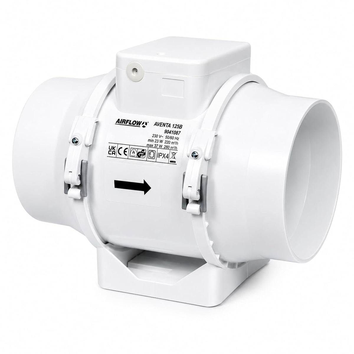 Airflow, Ventilatoren, 125 mm, 280 m, Weiss, AV125T Inline-Rohrventilator mit Timer, ³ / h