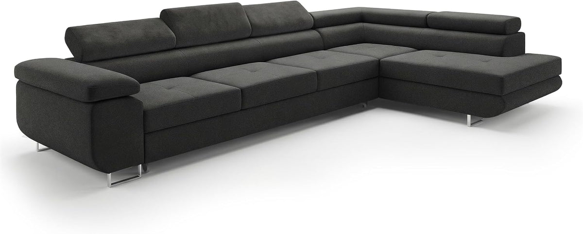 COMFORTINO FURNITURE, Sofa, Grau/Schwarz, Eck mit Schlaffunktion PASTI XL L-Form, Couch mit Bettkasten, Couch Eckcouch