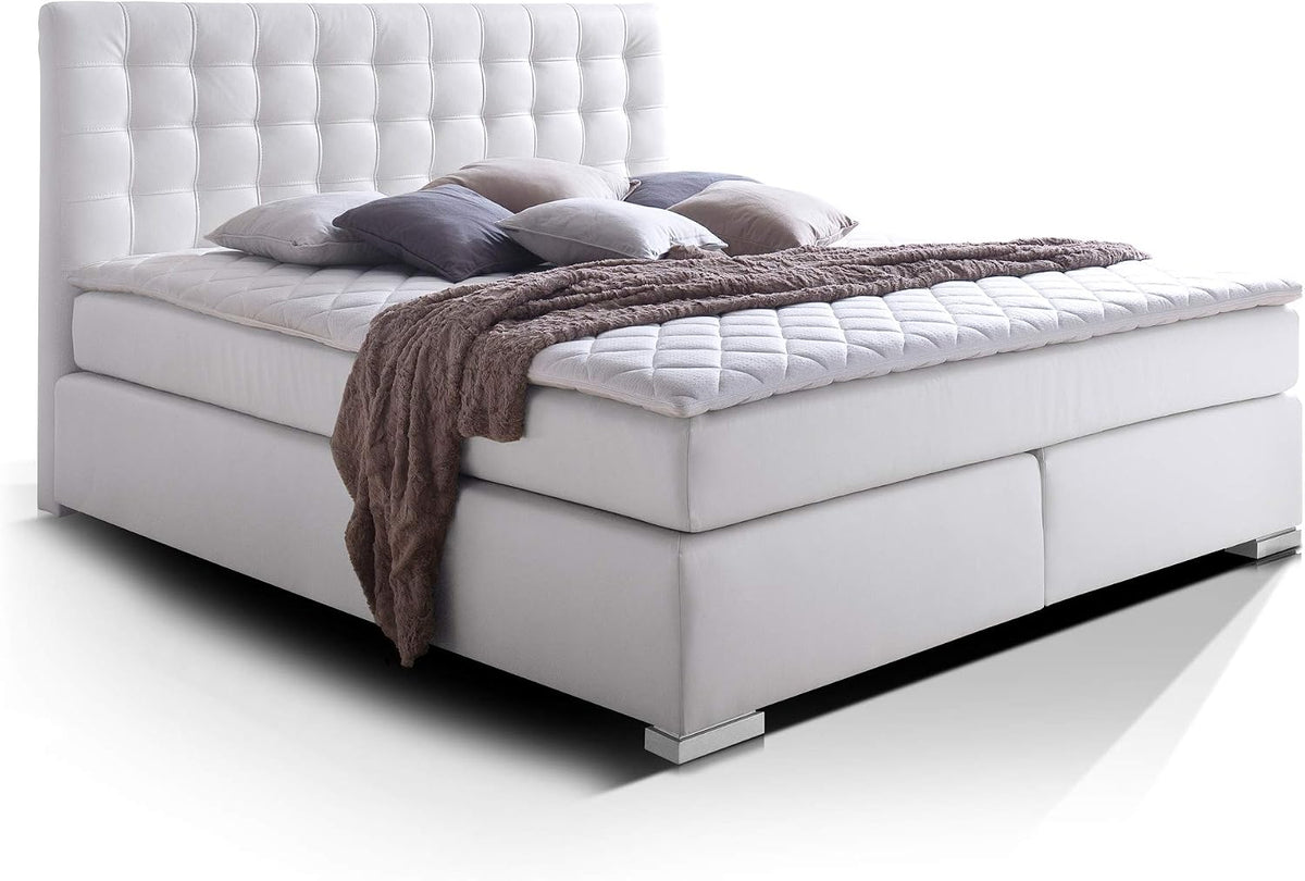 moebel-eins, Boxspringbett, 200 x 200 cm, Weiss, Isabell Plus Hotelbett Bett amerikanisches Bett, Härtegrad 2
