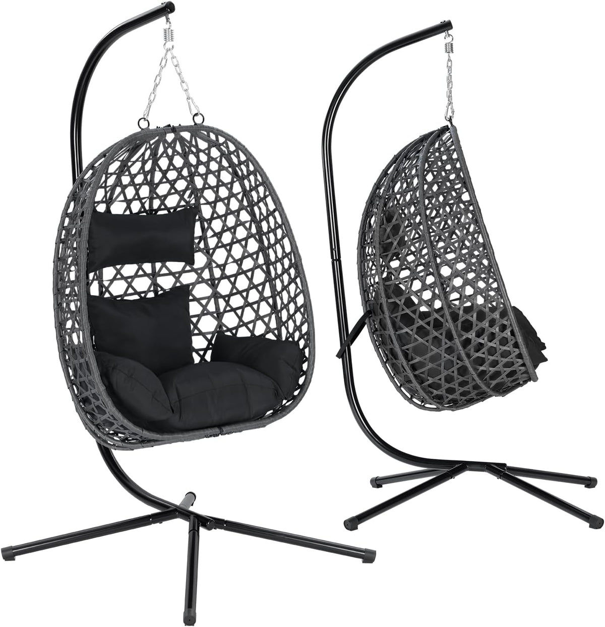 WOLTU, Hängesessel, 150 kg, Schwarz, mit Gestell PE-Rattan
