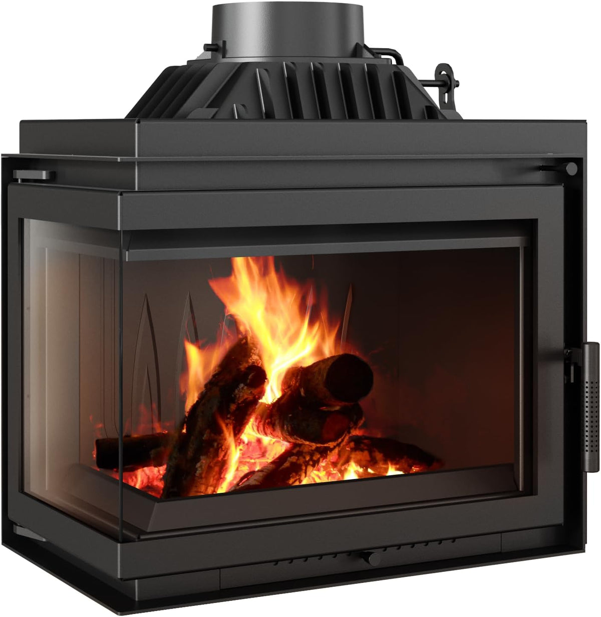 kratki, Kaminofen, 8kW, Grau/Schwarz, Kamineinsatz Gusseisen Simple Holzofen Eck Links Ø150