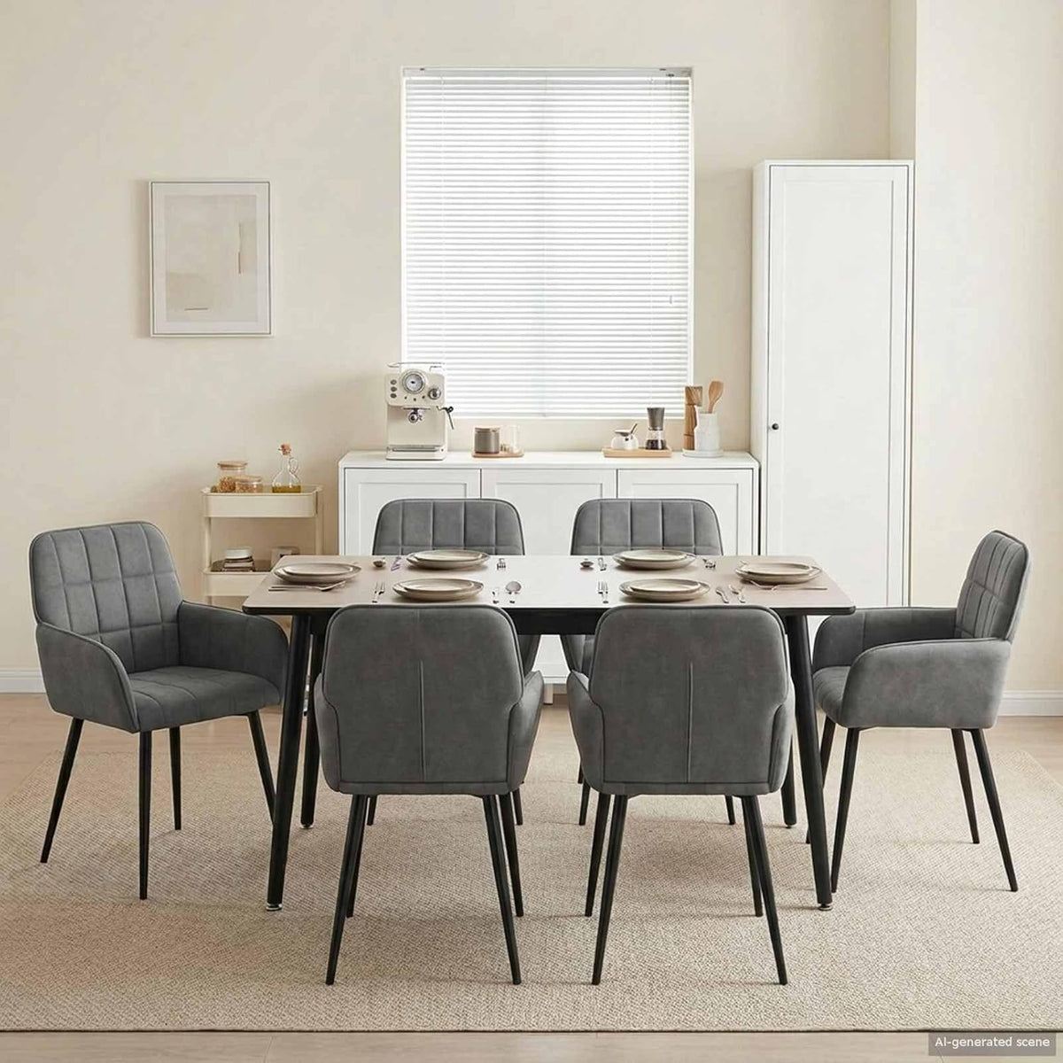 KGHFDVB, Esszimmerstühle, 57 x 50 x 85 cm, Metall, Dunkelgrau, 6 Stk. Samt mit Metallbeinen