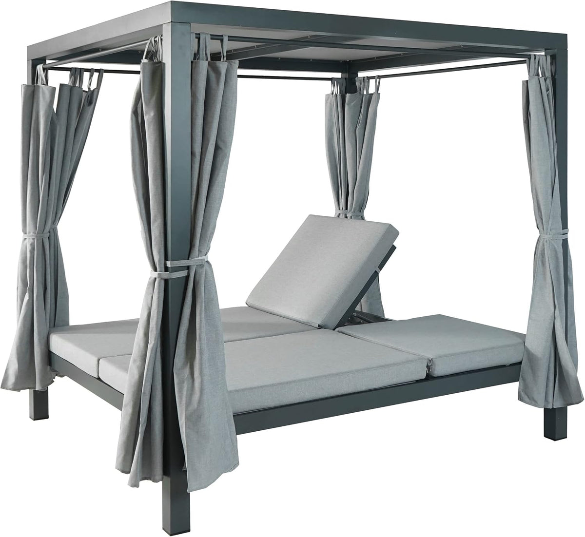 Mendler, Bett, 205 cm, 10 cm, Grau, Lounge-Gartenliege HWC-J66, XL Sonnenliege Bali-Liege Outdoor- Daybed, -Polster Olefin