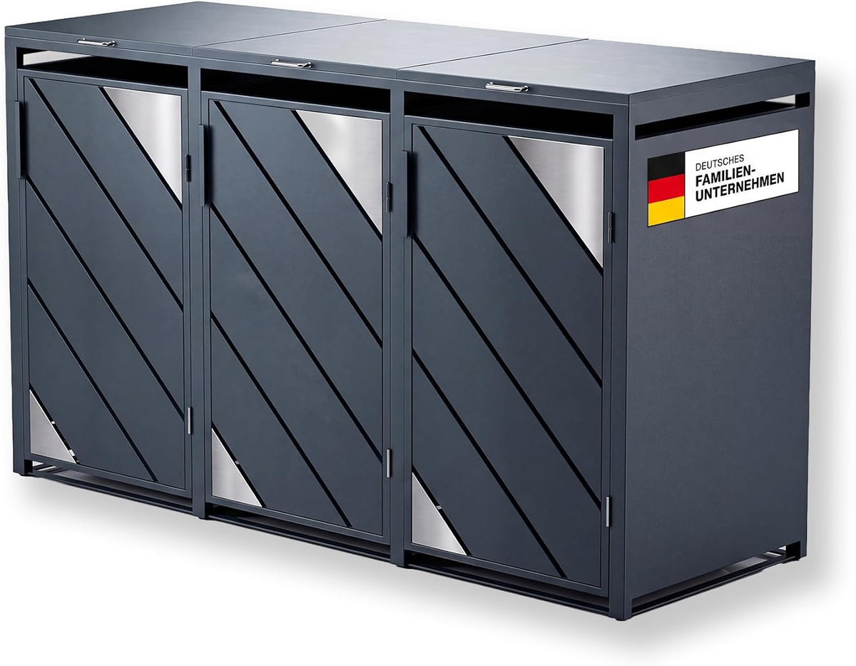 Metzler, Mülltonnenbox, 240 L, Anthrazit, 3er mit Edelstahl Akzenten
