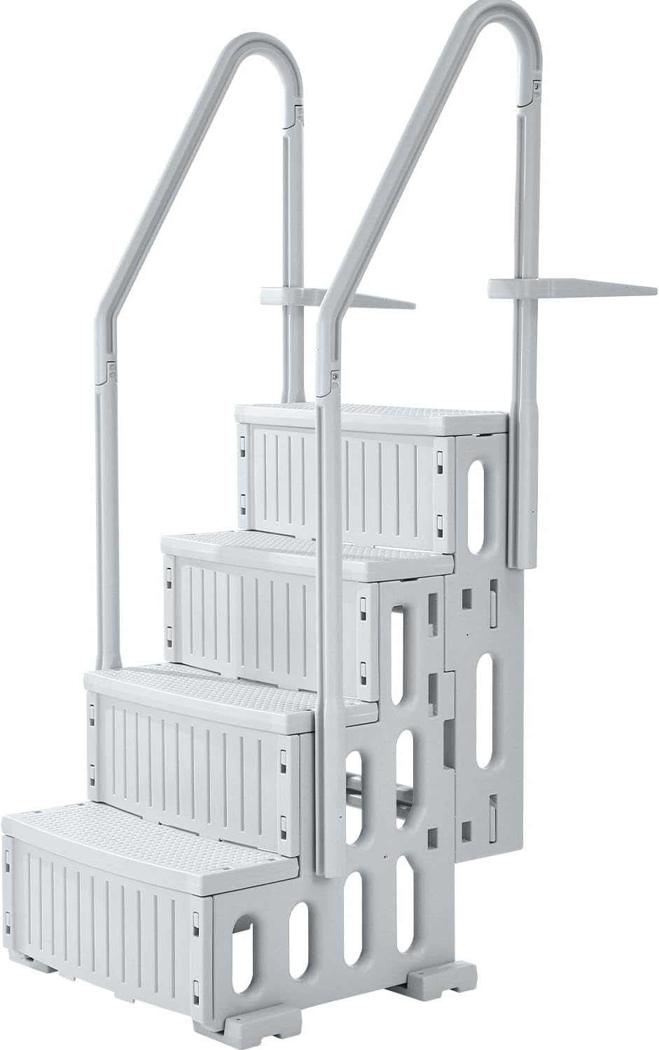 VEVOR, Leitern, 180 kg, 137 cm, Weiss/Grau, Schwimmbadleiter, 4-stufige Treppe mit Doppelhandlauf & rutschfesten