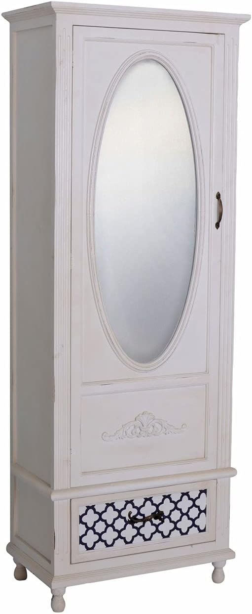 Kleiderschrank, PALAZZO INT, 178 cm, altes Weichholz, Spiegelglas, Weiss, V age Schrank Shabby Chic Wäscheschrank Schlafzimmer