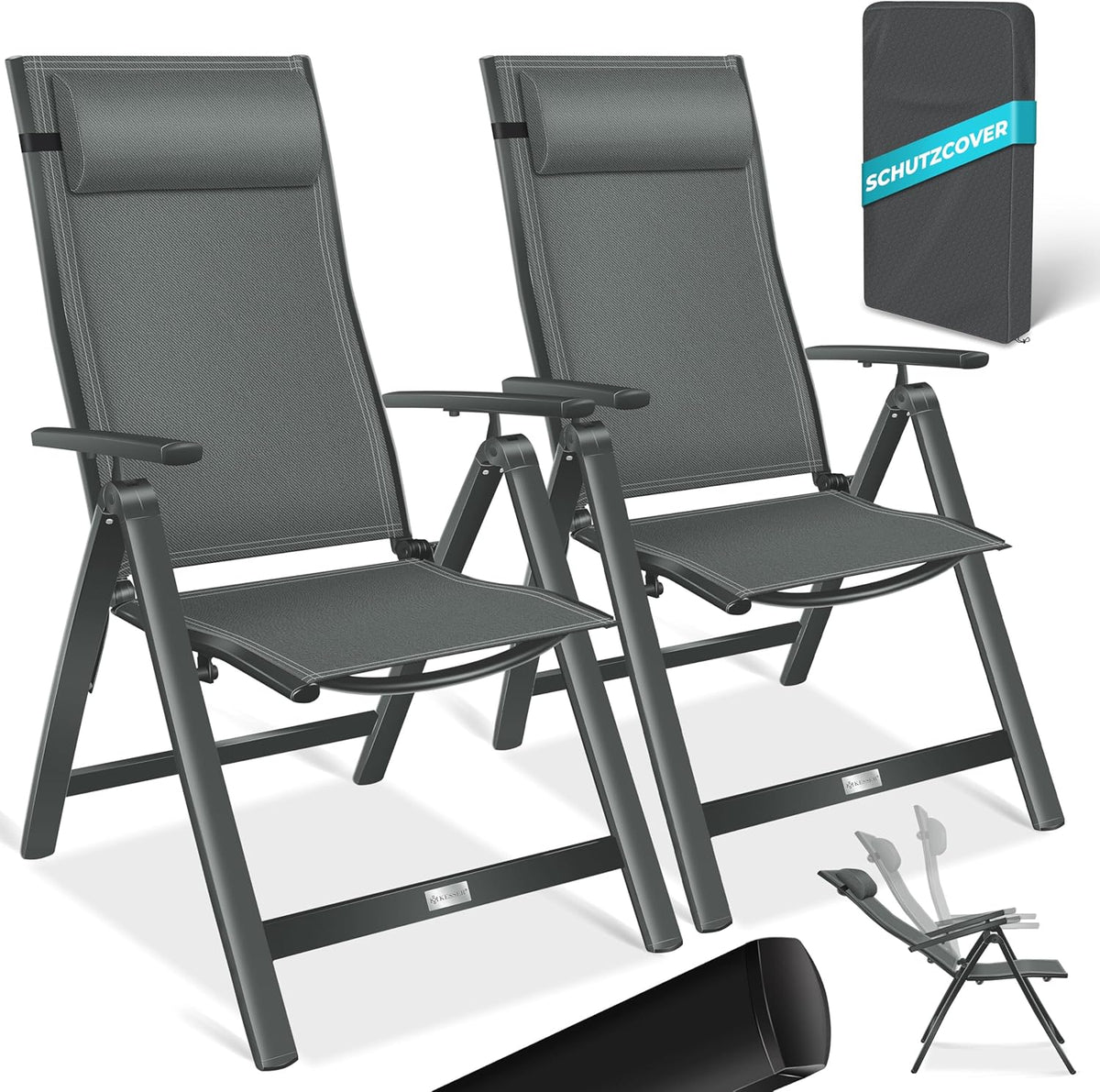KESSER, Esszimmerstuhl, Anthrazit, ® Gartenstuhl Hochlehner mit Armlehnen 2er Set Aluminium