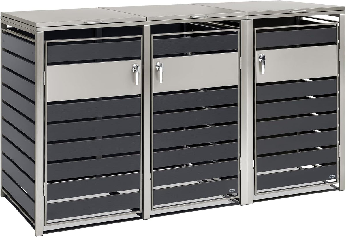 Zelsius, Mülltonnenbox, Silber/Anthrazit, 3er Mülltonnen